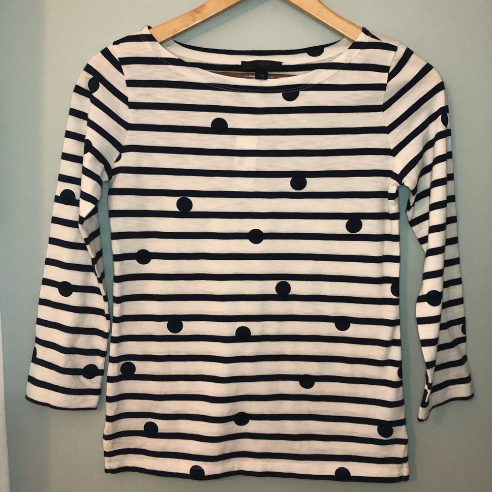 NWT J.Crew Navy Striped with Polkadot Shirt